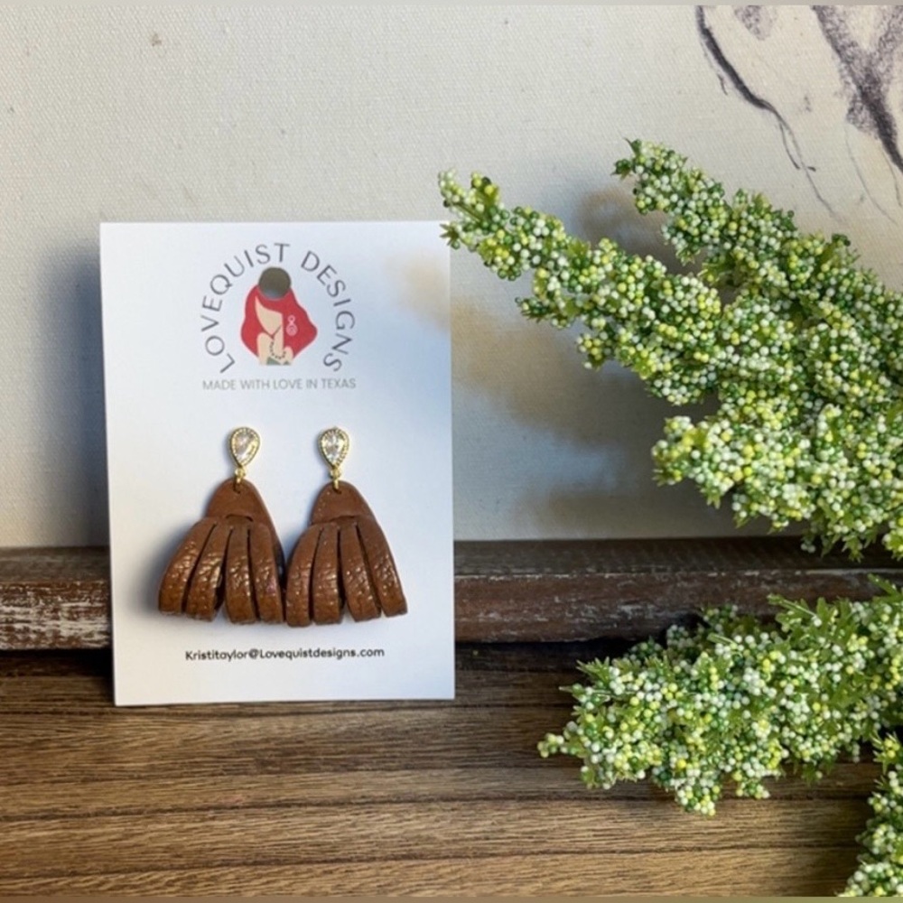 Handmade Boho Leather Look Clay Dangle Earrings